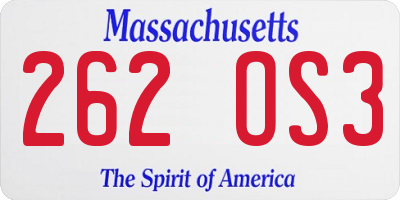MA license plate 262OS3