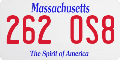 MA license plate 262OS8