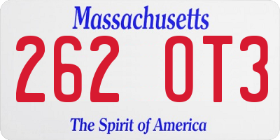 MA license plate 262OT3