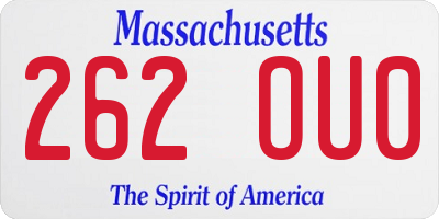 MA license plate 262OU0