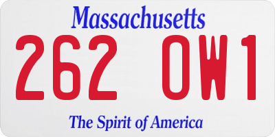 MA license plate 262OW1