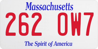 MA license plate 262OW7
