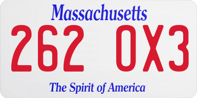 MA license plate 262OX3