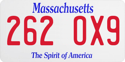 MA license plate 262OX9
