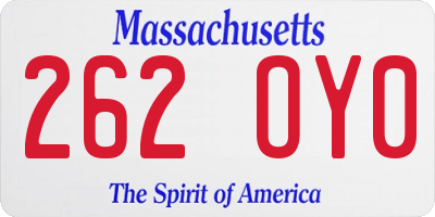MA license plate 262OY0
