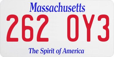 MA license plate 262OY3