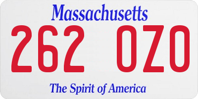MA license plate 262OZ0