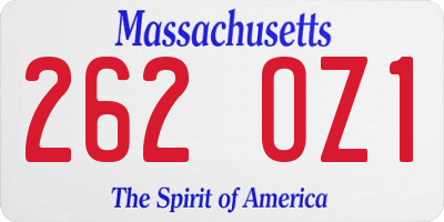 MA license plate 262OZ1