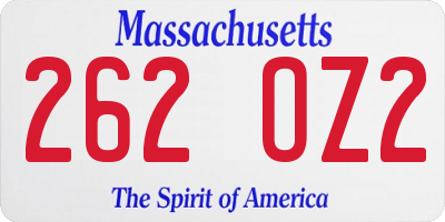 MA license plate 262OZ2