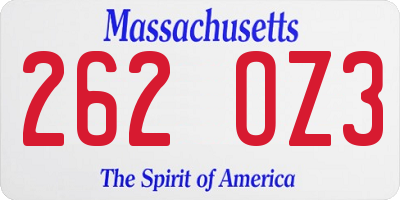 MA license plate 262OZ3