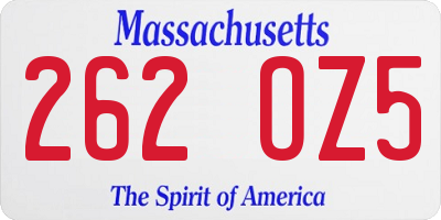 MA license plate 262OZ5