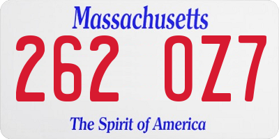 MA license plate 262OZ7