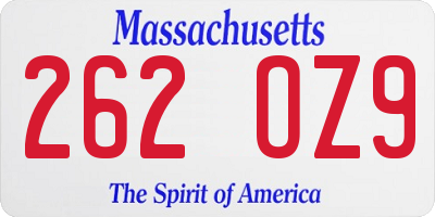 MA license plate 262OZ9