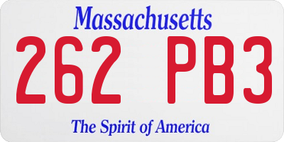 MA license plate 262PB3