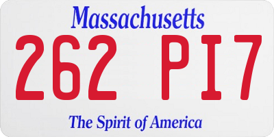 MA license plate 262PI7