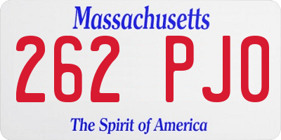 MA license plate 262PJ0
