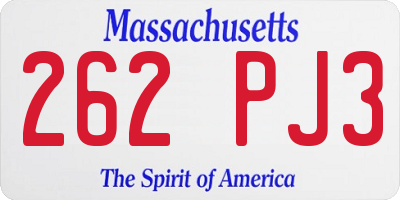 MA license plate 262PJ3