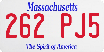 MA license plate 262PJ5