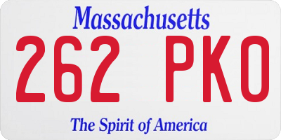 MA license plate 262PK0