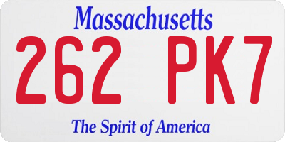 MA license plate 262PK7