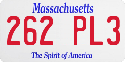 MA license plate 262PL3