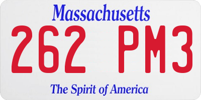 MA license plate 262PM3