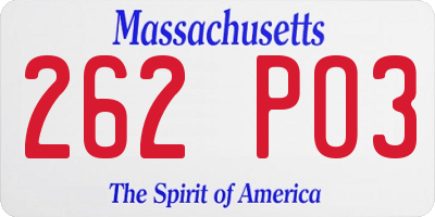 MA license plate 262PO3