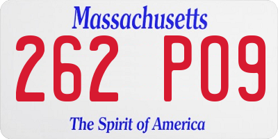 MA license plate 262PO9