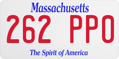 MA license plate 262PP0