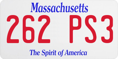 MA license plate 262PS3