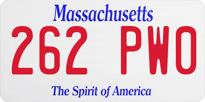 MA license plate 262PW0