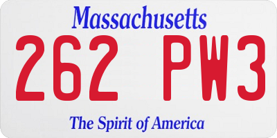 MA license plate 262PW3