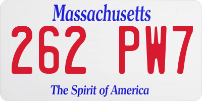 MA license plate 262PW7