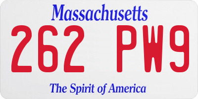 MA license plate 262PW9
