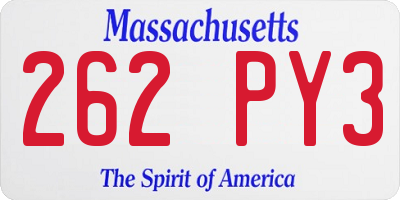 MA license plate 262PY3