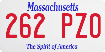 MA license plate 262PZ0