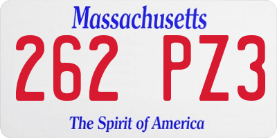 MA license plate 262PZ3