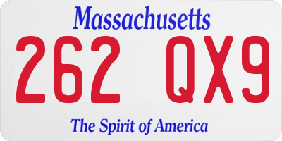 MA license plate 262QX9