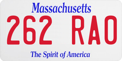 MA license plate 262RA0