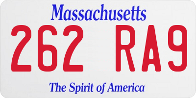 MA license plate 262RA9