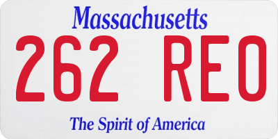 MA license plate 262RE0