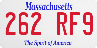 MA license plate 262RF9