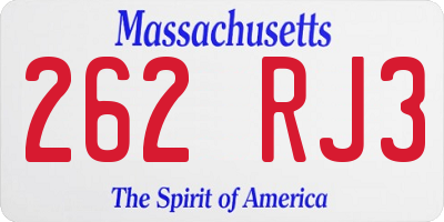 MA license plate 262RJ3
