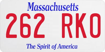 MA license plate 262RK0