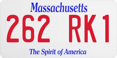MA license plate 262RK1