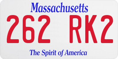 MA license plate 262RK2