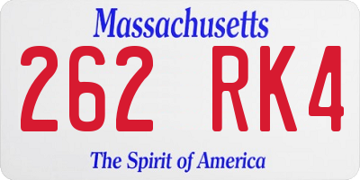 MA license plate 262RK4