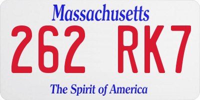 MA license plate 262RK7