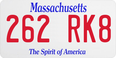 MA license plate 262RK8