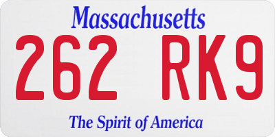 MA license plate 262RK9